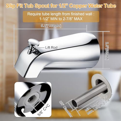 Diverter Tub Spout Compatible with Kohler GP85556-CP (Polished Chrome) | Slip On Bathroom Bathtub Faucet Replacement for 1/2"Copper Water Tube, Metal Cover Ring and Foam Gasket Included - color: Polished Chrome