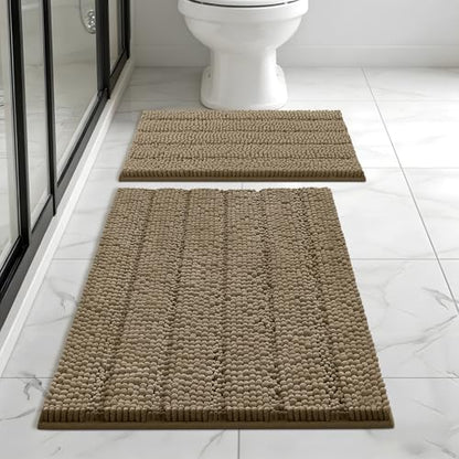 Bcoimo Bath Rugs Mat Set,2 Piece Non Slip Chenille Latte Bathroom Mat Sets | Extra Soft Bathroom Rug set;Non Slip with Rubber Backing Microfiber Mat;High Absorbent And Quick Drying mats;Machine Washable - color: Latte, size: 30"×20"Plus 24"×17"