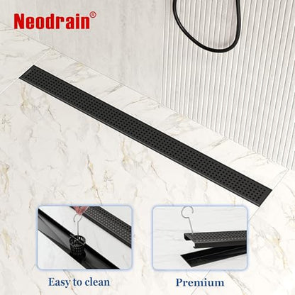 Neodrain 32" Linear Shower Drain, Matte Black 304 SS Bathroom Linear Drain | Black Shower Drain with Quadrato Grate& Adjustable Feet, Long Rectangle Shower Floor Drain in Bathroom, Balcony etc,cUPC - color: Matte Black, size: 32 In