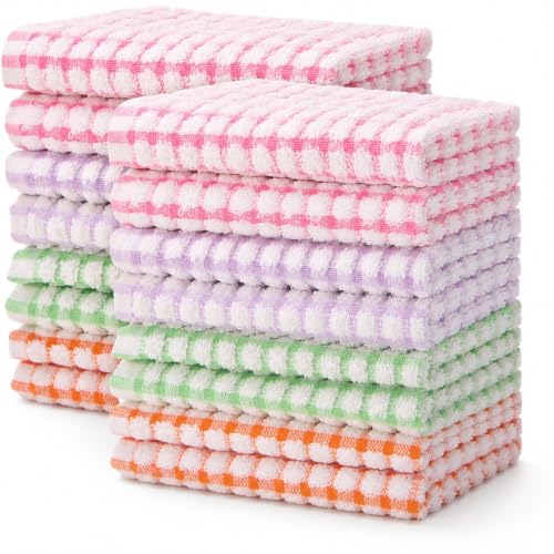 Egles 16 Pack Kitchen Dishcloths, 12 x 12 Inch | 100% Cotton Terry Dish Cloths, Absorbent and Soft Dish Towels Set for Washing Dishes - color: Pastel, size: 12"x12" - 16 pcs