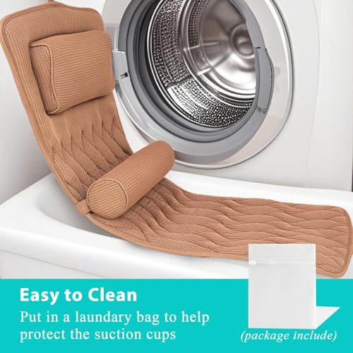 AEROiVi Full Body Bath Pillow Adjustable Lumbar Pillow 14 Suction Cup Brown | Relaxing Soft Bathtub Cushion with laundry bag 3D Air Mesh Fit Any Tub Bathroom Accessories Washable Quick-Dry - size: 50 inch Brown