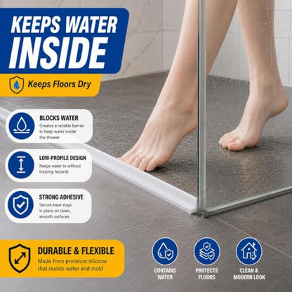 Shower Threshold Water Dam, 67 in Flexible Barrier, Transparent | Flexible peel-and-stick water barrier for shower thresholds, sink edges, and countertops; 67 x 0.79 x 0.47 in - color: Transparent, style: 67Inch