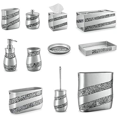 Creative Scents Silver Mosaic Bathroom Trash Can 2.11 Gal / 8L - Decorative Waste Basket for Bathroom - Durable Slim Small Garbage Can for Bathroom, Powder Room, Bedroom or Living Room Decor