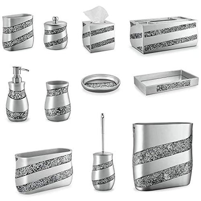 Creative Scents Silver Mosaic Bathroom Trash Can 2.11 Gal / 8L - Decorative Waste Basket for Bathroom - Durable Slim Small Garbage Can for Bathroom, Powder Room, Bedroom or Living Room Decor