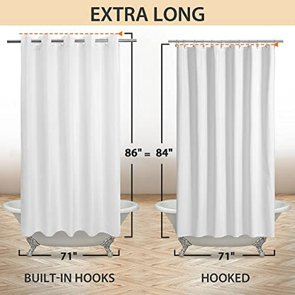 River Dream Extra Long Shower Curtain No Hooks or Liner Needed, White | Soft Microfiber, 84" Long Fabric Shower Curtain Set Waterproof, Bottom Magnets, Machine Washable, 71W x 86H(84H) - color: White, size: 71"W x 86"L (Pack of 1)
