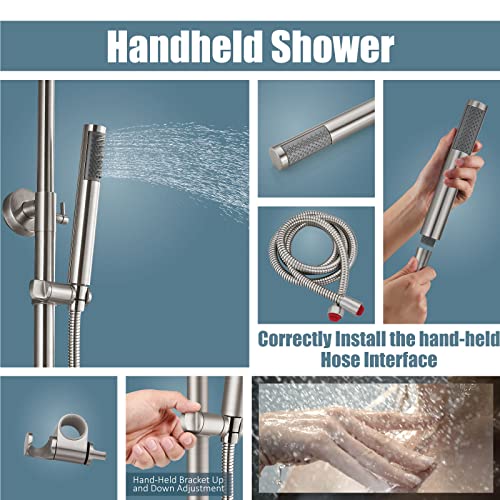 Aolemi Outdoor Shower Kit SUS304 with Cylinder Handheld Brushed Nickel | 2 Function,8 Inch Head,Cylinder Handheld Spray,Adjustable Height,Outside Exposed Shower Fixture,Single Handle,Wall Mount - color: Nickel
