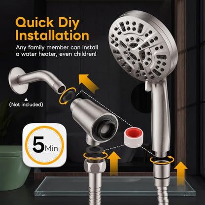 Superior Handheld Shower Head with Magnetic Docking System | 10-Function High Pressure Detachable Shower Head, 5-inch Shower head with 60 Inch Hose, Remote Dock, Brushed Nickel - color: Brushed Nickel