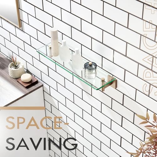 KOKOSIRI Wall Shelves Bathroom Hardware Glass Floating Shelf 20-Inch for Bedroom, Living Room, Kitchen, Hanging Rack Champagne Bronze B1105CPG-L20 - color: Champagne Bronze, size: 20-Inch