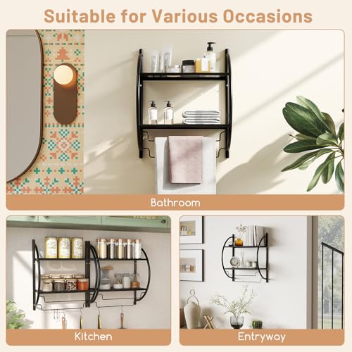 Tangkula 2-Tier Chrome Bathroom Shelf, Modern Wall-Mounted, 18" W x 10" D x 22" H, Towel Rails & Tiered Shelves, Rustproof, Heavy Duty (Black) - color: Black