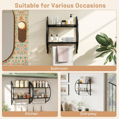 Tangkula 2-Tier Chrome Bathroom Shelf, Modern Wall-Mounted, 18" W x 10" D x 22" H, Towel Rails & Tiered Shelves, Rustproof, Heavy Duty (Black) - color: Black