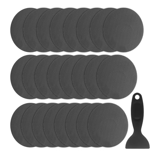 HARFINGTON 24pcs Non Slip Bathtub Stickers Bath Shower Floor 4" Anti-Slip Adhesive Sticker Tape Oval Style Decals with Scraper for Bathroom Kitchen Bathtub Treads Stairs, Gray - color: Gray