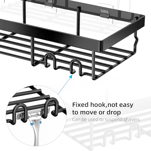 Moforoco 3-Pack Shower Caddy Basket Shelf with Soap Holder, No Drilling Traceless Adhesive Shower Wall Shelves, Rustproof Black Bathroom Shower Storage Organizer - color: Black
