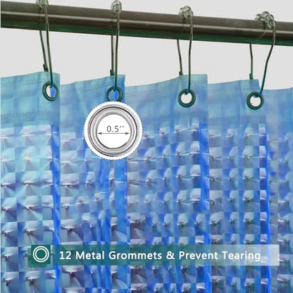 Blue Shower Curtain Liner, 100% Waterproof EVA 3D Shower Curtains with 3 Duty Heavy Bottom Magnets and 12 Rust Proof Grommets, 72x72 Weighted Shower Liner for Shower Stall, Bathtubs - color: Blue Square