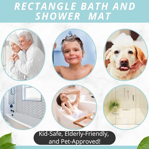 ENKOSI Non-Slip Bath & Shower Mat 40x16 Extra Long, Suction & Drain Holes | Pebble spa look; Durable PVC; 40x16 in, Pebble - color: Pebble