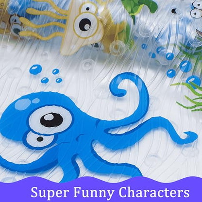 Cute Cartoon Non-Slip Bath Mat for Tub - Anti-Slip Kids Bathtub Mat, Slip-Resistant Shower Mat for Bathroom Safety, 35 X 15.3 Inch, Easy to Clean (Blue Ocean) - color: Blue Ocean