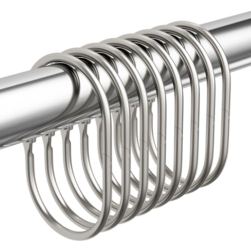 Bathway Shower Curtain Rings, Shower Curtain Hooks 12 Pcs Anti-Drop Shower Rings for Curtain, Metal Shower Curtain Rings Rust Proof, Brushed Nickel Shower Hooks for Shower Curtain Rod Bathroom - color: Nickel, style: Modern Oval