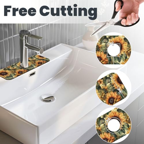 Diatomite Faucet Mat for Kitchen Fast Drying Sink & Bathroom Counter, Super Absorbent Water Sink Protectors Prevent Moisture Buildup, Sink Splash Guard Sunflower Pattern - color: Sunflowers1