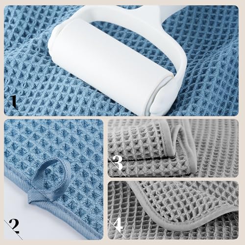 POLYTE 430 GSM Poly Blend Microfiber Quick Dry Waffle Bath Towel, 30x60 in | 4 Pack, Oversize, Lint Free, Body Towel - color: Gray,blue
