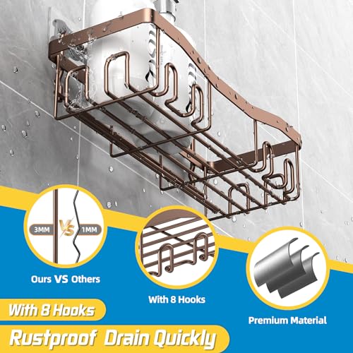 Youvip Adhesive Shower Caddy, No Drilling Bath Organizers 5 Pack, Rustproof Shelves with Soap Holder & Toothbrush Holder, Bathroom Organizers and Storage, Bronze - color: Bronze-5pc