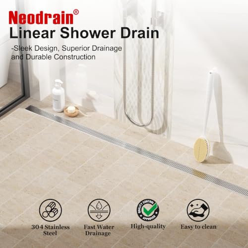Neodrain 72" Linear Shower Drain, Brushed 304 SS Bathroom Linear Drain,cUPC | Brushed Nickel Shower Drain with Quadrato Grate& Adjustable Feet, Long Rectangle Shower Floor Drain in Bathroom, Balcony etc - color: Brushed Nickel, size: 72 In