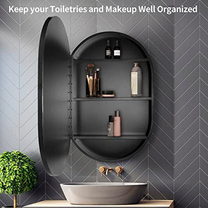 Movo 21 Inch x 31Inch Oval Medicine Cabinet Mirror Bathroom Wall Storage Cabinet Mirror Surface Mount Installation - size: 21 x 31 Inch without LED