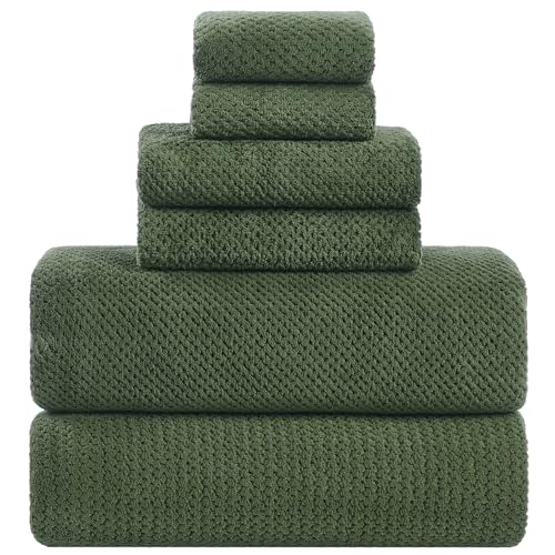 Extra Large Bath Sheets Set 6-Piece, 2 Bath Towels 40x80 Inches, 2 Hand Towels, 2 Washcloths, Soft Absorbent Quick Dry Microfiber Towels for Bathroom Beach Pool Gym Spa, Olive Green - color: 01: Olive Green, size: Bath Sheets Set-6 Pack