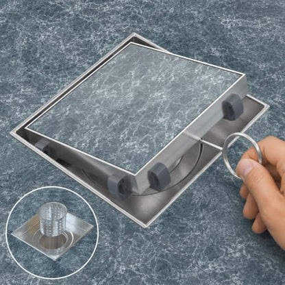 4 Inch Square Shower Drain with Tile Insert Grate, Brushed | SUS 304 Stainless Steel, Removable Grate & Hair Strainer Design, for Bathroom, Kitchen, Balcony, Garage, Basement, Toilet - color: Brushed Stainless Steel, size: 4-Inch