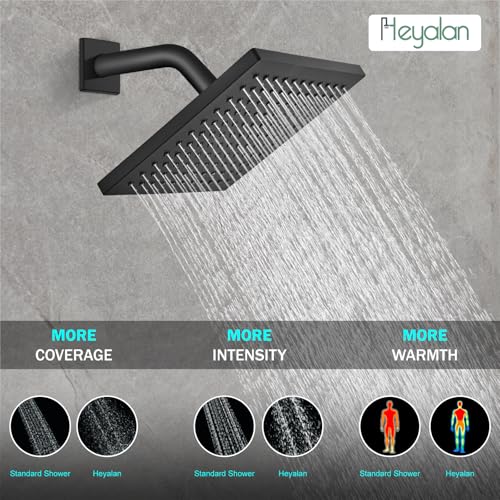 Heyalan 8 Inch Shower Set with Tub Spout and Valve,Brushed Nickel | 8-inch square rainfall head, tub spout with diverter, male-thread rough-in valve, single-handle control and wall-mount design - color: Matte Black, size: 8 Inch Square Shower Head