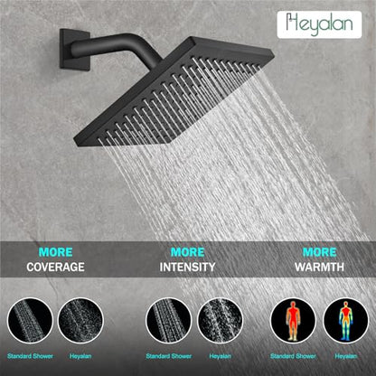 Heyalan 8 Inch Shower Set with Tub Spout and Valve,Brushed Nickel | 8-inch square rainfall head, tub spout with diverter, male-thread rough-in valve, single-handle control and wall-mount design - color: Matte Black, size: 8 Inch Square Shower Head