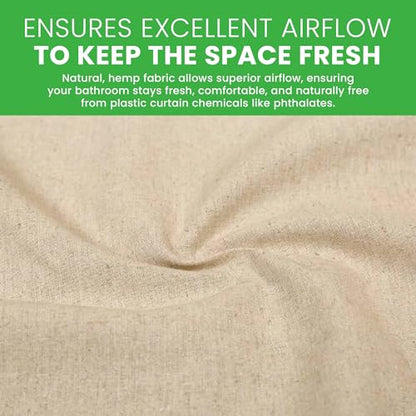 Bean Products Natural Hemp Wide Shower Stall Curtain Liner - 54x74 | Non Toxic, Eco Friendly, Mildew Resistant Cloth Shower Cutain Liner - Washable, Quick Dry, Breathable, Odor Free, No Plastic - color: Hemp Natural, size: 54"W x 74"L (Pack of 1)