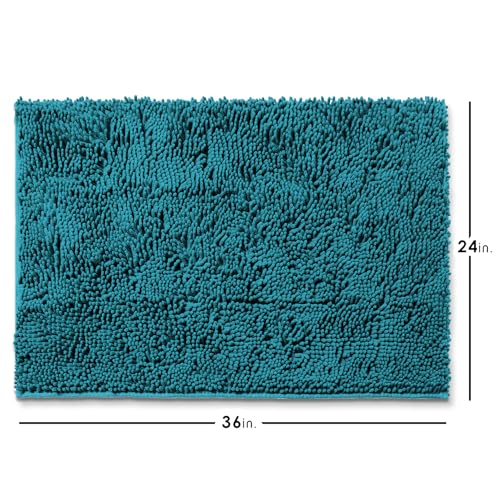 Hearth & Harbor Bathroom Rugs, Chenille Bath Mat - Machine Washable Bath Mats for Bathroom Non-Slip Backing Rubber, Quick Dry Bathroom Mat - Teal 24x36 - color: Teal, style: 24 x 36