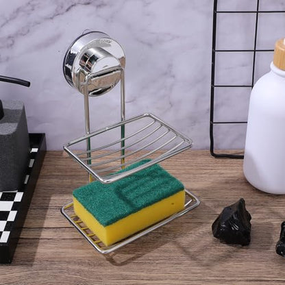 Stainless Steel Soap Holder with Powerful Vacuum Suction Cup Double Layer Suction Cup Soap Dish Holder for Bathroom Wall Mount for Shower and Sink