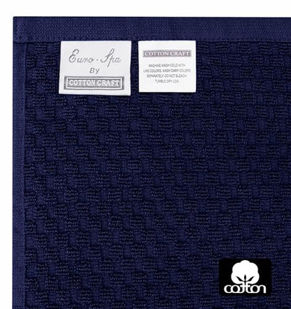 COTTON CRAFT Euro Spa Waffle Weave 6 Piece Towel Set - 100% Cotton - Navy | 2 Oversized Luxurious Large Bath Towels, 2 Hand Towels, 2 Washcloths - Soft Plush Super Absorbent Low Lint Quick Dry - color: Navy, size: 6 Piece Towel Set