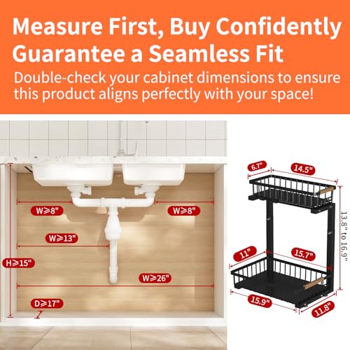 Under Sink Organizer, Under Sink Organizers and Storage, 2-Tier Pull Out Under Cabinet Organizer Storage Shelf, Metal Frame, Height Adjustable Rack for Bathroom Kitchen Pantry - style: Black, 1-Pack