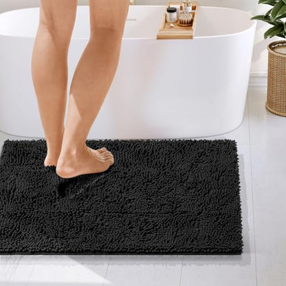 Hearth & Harbor Bathroom Rugs, Chenille Bath Mat - Machine Washable Bath Mats for Bathroom Non-Slip Backing Rubber, Quick Dry Bathroom Mat - Black 24x36 - color: Black, style: 24 x 36