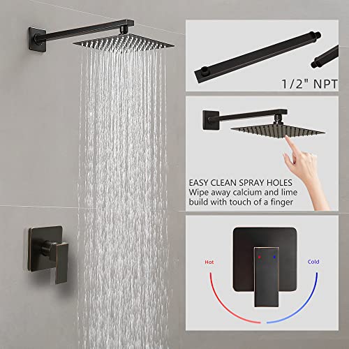 Oil Rubbed Bronze Shower Faucet Set, Single Function Shower Trim Kit with Rough-in Valve, Square Rain Shower Head System Included Extra Long Shower Arm for Bathroom - color: Oil Rubbed Bronze, style: Shower Faucet