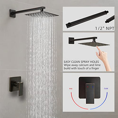 Oil Rubbed Bronze Shower Faucet Set, Single Function Shower Trim Kit with Rough-in Valve, Square Rain Shower Head System Included Extra Long Shower Arm for Bathroom - color: Oil Rubbed Bronze, style: Shower Faucet