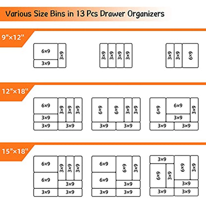 BYCY Office Drawer Organizers Bins Junk Drawer Organizers Tray Storage Dividers for Office Desk Dress Makeup (13pcs 2Size) - size: 13pcs 2Size