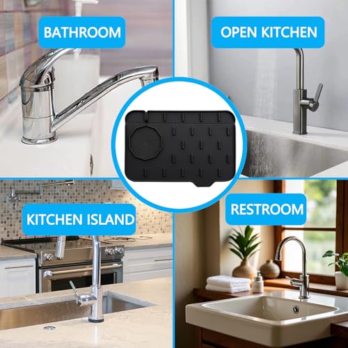 2 Pieces Black Faucet Guard & Draining Mat 8.3" Mini Splash Guard Faucet Handle Drip Catcher Tray Mat for Kitchen & Bathroom Sink Small Kitchen Sink Splash Guard for Placing Dish Soap Sponge - color: Style C Black