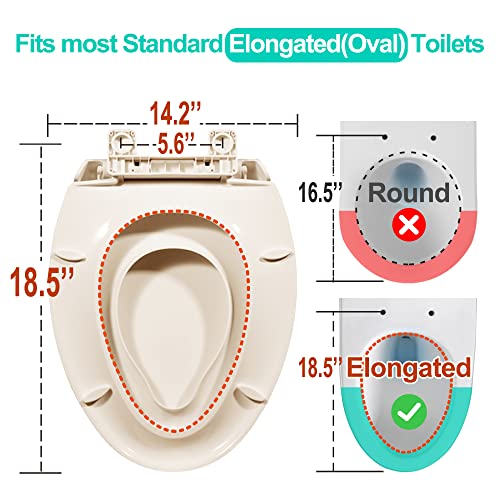 Elongated Toilet Seat with Built-in Potty Training Seat for Toddlers& Adults, Slow Close, Never Loosen, Heavy Duty, Ergonomic, Space Saving Toddler Toilet Seat, (Elongated 18.5", Oval, Bone/Almond) - size: Elongated 18.5"(Bone/Almond)