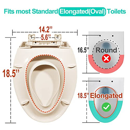 Elongated Toilet Seat with Built-in Potty Training Seat for Toddlers& Adults, Slow Close, Never Loosen, Heavy Duty, Ergonomic, Space Saving Toddler Toilet Seat, (Elongated 18.5", Oval, Bone/Almond) - size: Elongated 18.5"(Bone/Almond)
