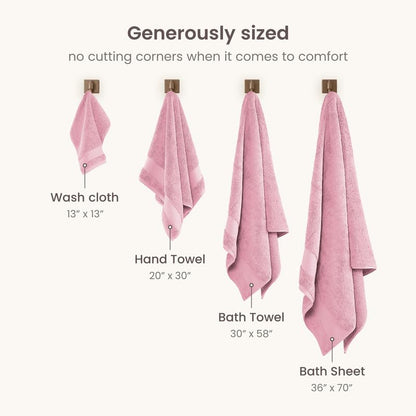 BIOWEAVES 100% Organic Cotton Bath Towel Set | 700 GSM Plush 6-Piece Premium Towel Set GOTS Certified, 2 Bath Towels, 2 Hand Towels & 2 Washcloths - Dusty Pink - color: Dusty Pink, size: 6 Pc Towel Set