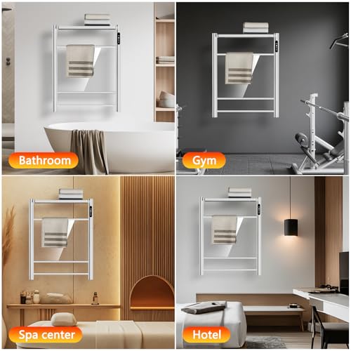 2 in 1 Towel Warmer Rack & Towel Rack Wall, Towel Warmers for Bathroom Wall – Timer & Temperature Multi-Level Adjustments with for Bathroom Shower Hot Tub (Silvery) - color: Silvery