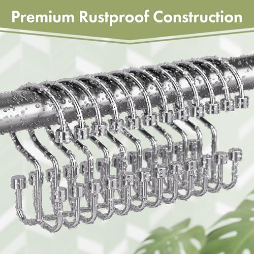 Chrome Shower Curtain Hooks, 12PCS Minimalist Simple Double Shower Curtain Rings, Rust-Resistant Metal Shower Hooks, Cylinders Shower Rings for Bathroom Shower Rods Curtains - color: Chrome, style: Cylinders - Double Hooks