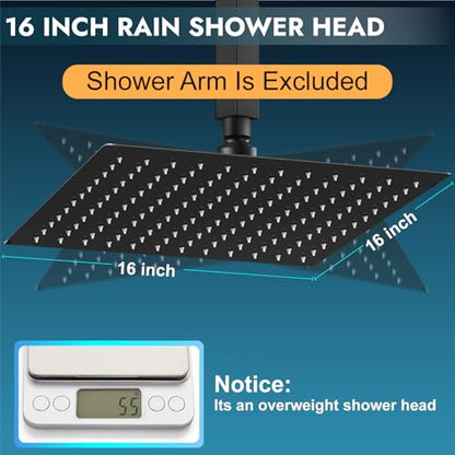 Midanya Square Rain Shower Head,High Pressure,Matte Black 16 Inch | 360°Swivel,Ceiling or Wall Mount,Waterfall Full Body Coverage,Bathroom Remodel,Stainless Steel Large Rainfall Shower Head - color: Black, size: 16 Inch