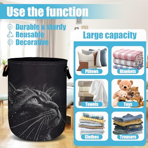 Black Cat Stars Night Laundry Basket, Laundry Hamper Collapsible Oxford Cloth with Handle Clothes Storage Bin for Bathroom Laundry Room Bedroom 15.7 X 20 Inch - color: Black Cat Stars Night