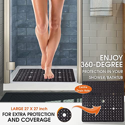 ENKOSI Square Shower Mat 27x27 inch - Anti Slip Bathroom Shower Stall Mats for Smooth Shower Floors - Square Bath Mat with Strong Secure Suction Cups and Drain Holes in Middle (Pearl White 27x27) - color: Pearl White