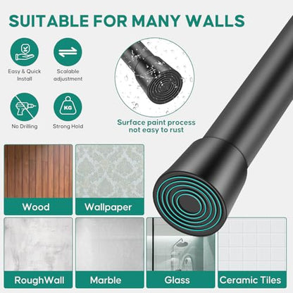 Shower Curtain Rod, No Drill Spring Tension Curtain Rods for Windows, Bathroom, Closet, Non-Slip, Anti-Rust, 0.87" Diameter - color: black, size: 28"-77" 1pcs