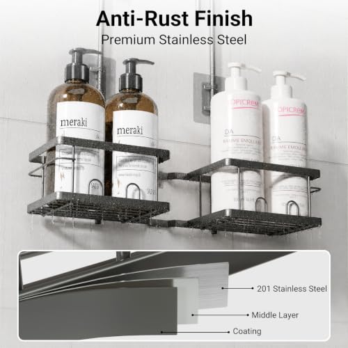 Adjustable Shower Caddy Hanging Rustproof Shower Caddy for Handheld Showerheads, Shower Organizer with Hooks Soap Holder, Anti-Swing Shower Rack Bathroom Accessories (Grey) - color: Grey