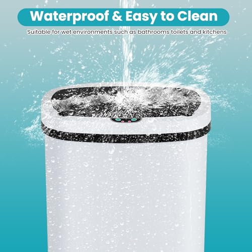 13 Gallon Automatic Kitchen Trash Can with Lid, Touchless Motion Sensor Garbage Can - Hygienic, Odor Control, Waterproof Waste Bin for Kitchen Bathroom Bedroom Office (50L), PP Plastic, White - color: White